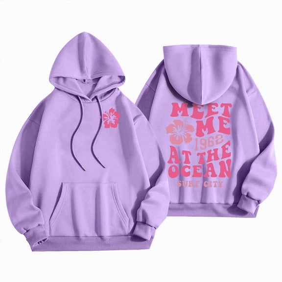 Towmus Womens Sweatshirt Graphic Hoodies Letter Print Casual Long Sleeve Drawstring Pullover Tops with Pocket