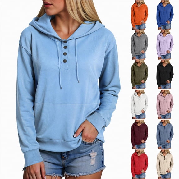 Towmus Womens Sweatshirts with Hood Half Button Collar Hoodies Drawstring Sweatshirts Hoodie Pullover Tops S-4XL
