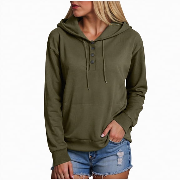 Towmus Womens Sweatshirts with Hood Half Button Collar Hoodies Drawstring Sweatshirts Hoodie Pullover Tops S-4XL