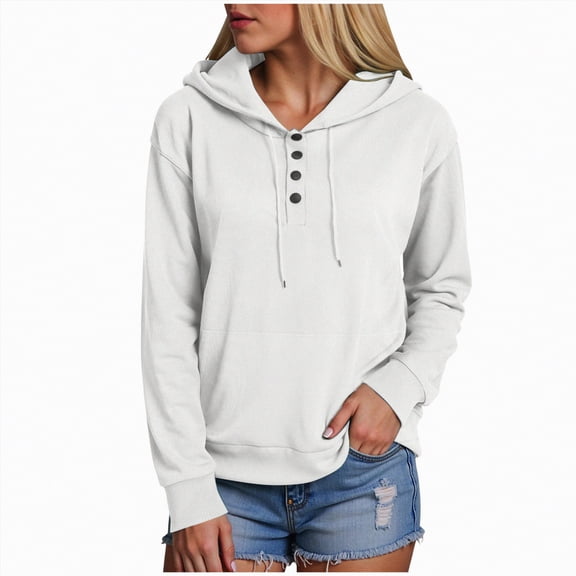 Towmus Womens Sweatshirts with Hood Half Button Collar Hoodies Drawstring Sweatshirts Hoodie Pullover Tops S-4XL