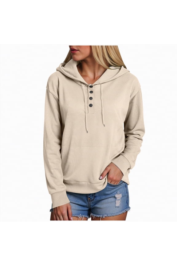 Womens Sweatshirts with Hood Half Button Collar Hoodies Drawstring Sweatshirts Hoodie Pullover Tops S-4XL