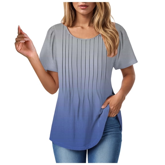 Towmus Womens T Shirts Short Sleeve Tunics Pleated Dressy Casual Crew Neck Summer Tops Blouses