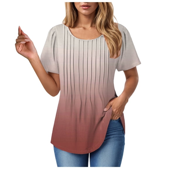 Towmus Womens T Shirts Short Sleeve Tunics Pleated Dressy Casual Crew Neck Summer Tops Blouses