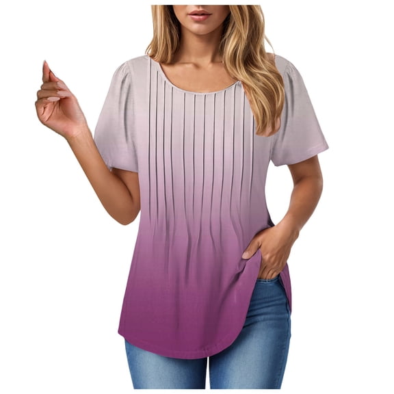 Towmus Womens T Shirts Short Sleeve Tunics Pleated Dressy Casual Crew Neck Summer Tops Blouses