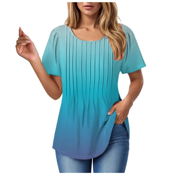 Towmus Womens T Shirts Short Sleeve Tunics Pleated Dressy Casual Crew Neck Summer Tops Blouses