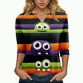 thumbnail image 1 of Towmus Womens Tops 3/4 Length Sleeves Halloween Oversized 3D Eyes Print Graphic T Shirt Women V Neck Blouses Loose Under $10, 1 of 5