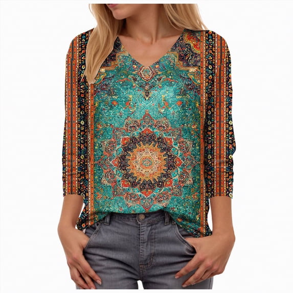 Towmus Womens Tops 3/4 Sleeve Heley Shirts for Women Summer Fashion 2025 Blouses Beach Vacation Clothes