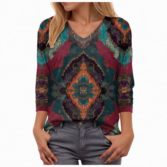 Towmus Womens Tops 3/4 Sleeve Heley Shirts for Women Summer Fashion 2025 Blouses Beach Vacation Clothes