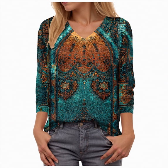 Towmus Womens Tops 3/4 Sleeve Heley Shirts for Women Summer Fashion 2025 Blouses Beach Vacation Clothes