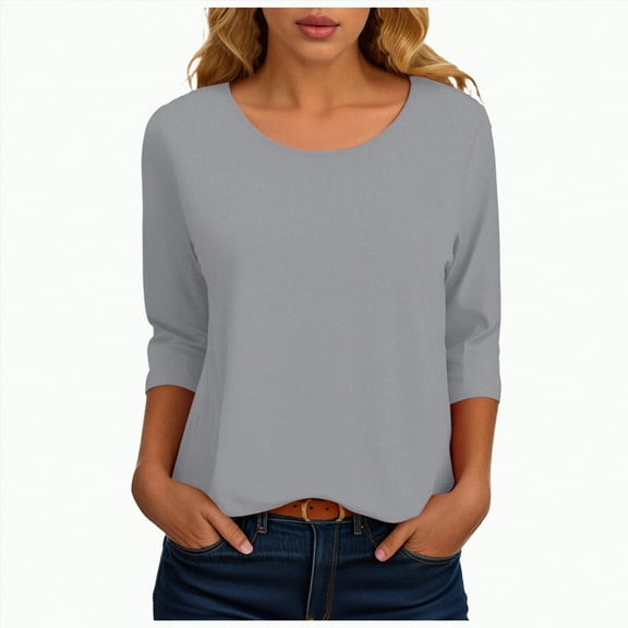 Towmus Womens Tops 3/4 Sleeve Solid Color Crew Neck T Shirt Oversized Casual Women Blouse Business Work Summer Dresses S-3XL Under $6