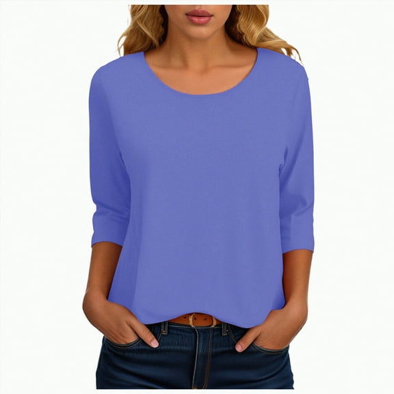Towmus Womens Tops 3/4 Sleeve Solid Color Crew Neck T Shirt Oversized Casual Women Blouse Business Work Summer Dresses S-3XL Under $6