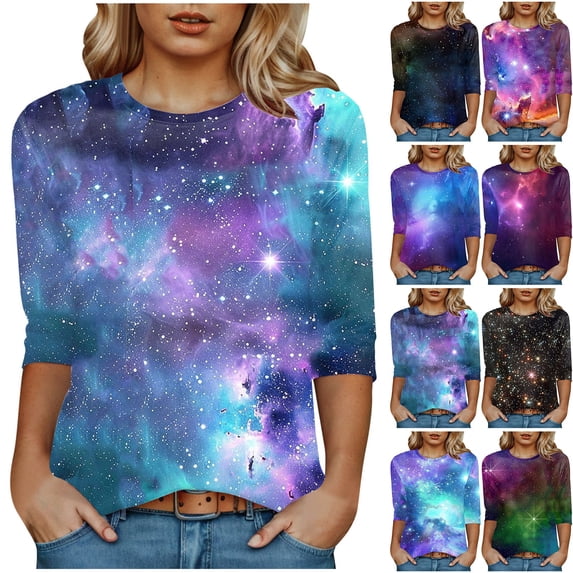 Towmus Womens Tops Cotton Women's Casual 3/4 Sleeve T-Shirts Round Neck Cute Tunic Tops Basic Tees Blouses Loose Fit Pullover Shirt