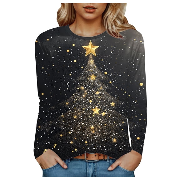 Towmus Womens Tops Long Sleeve Fall Women's Casual Print Sweatshirts Thermal Crewneck Long Sleeve T-Shirts Loose Fitting