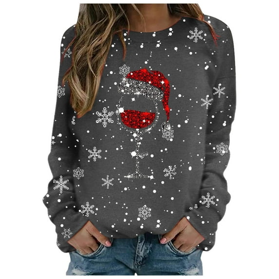 Towmus Womens Tops Long Sleeve Fall Women's Casual Print Sweatshirts Thermal Crewneck Long Sleeve T-Shirts Loose Fitting