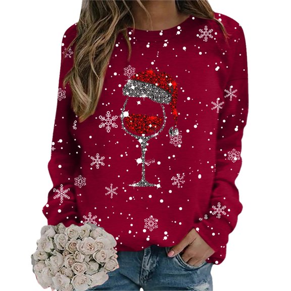 Towmus Womens Tops Long Sleeve Fall Women's Casual Print Sweatshirts Thermal Crewneck Long Sleeve T-Shirts Loose Fitting