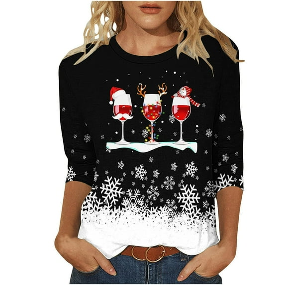 Towmus Womens Tops Long Sleeve Fall Women's Casual Print Sweatshirts Thermal Crewneck Long Sleeve T-Shirts Loose Fitting