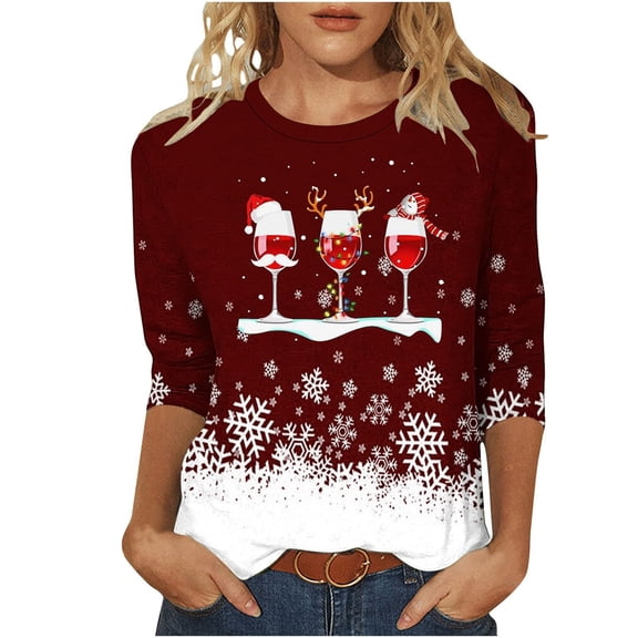 Towmus Womens Tops Long Sleeve Fall Women's Casual Print Sweatshirts Thermal Crewneck Long Sleeve T-Shirts Loose Fitting