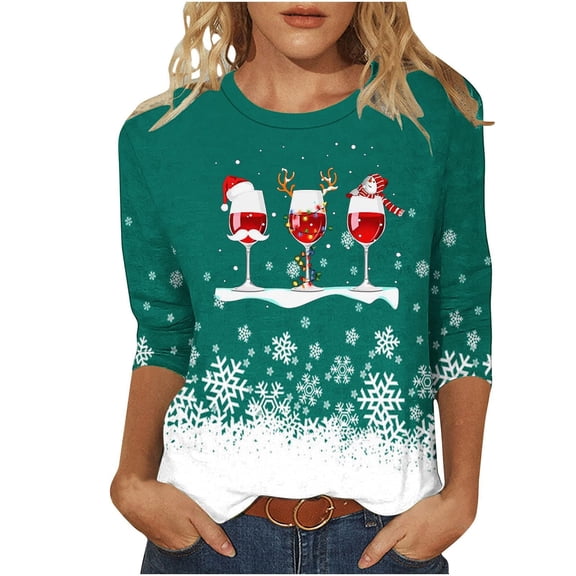 Towmus Womens Tops Long Sleeve Fall Women's Casual Print Sweatshirts Thermal Crewneck Long Sleeve T-Shirts Loose Fitting