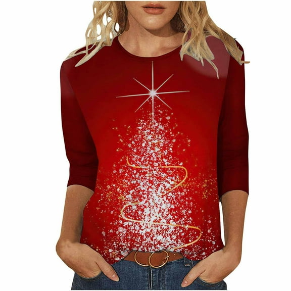 Towmus Womens Tops Long Sleeve Fall Women's Casual Print Sweatshirts Thermal Crewneck Long Sleeve T-Shirts Loose Fitting