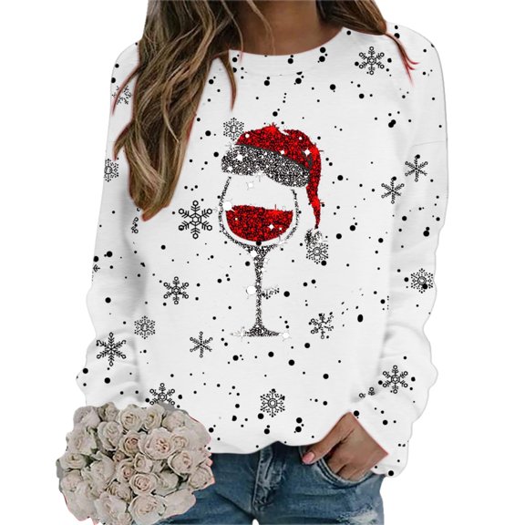 Towmus Womens Tops Long Sleeve Fall Women's Casual Print Sweatshirts Thermal Crewneck Long Sleeve T-Shirts Loose Fitting