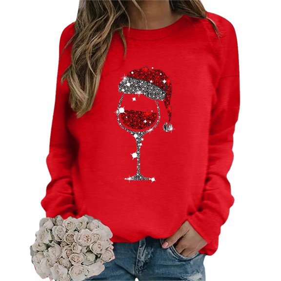 Towmus Womens Tops Long Sleeve Fall Women's Casual Print Sweatshirts Thermal Crewneck Long Sleeve T-Shirts Loose Fitting