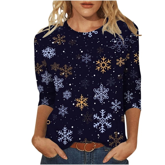 Towmus Womens Tops Long Sleeve Fall Women's Casual Print Sweatshirts Thermal Crewneck Long Sleeve T-Shirts Loose Fitting