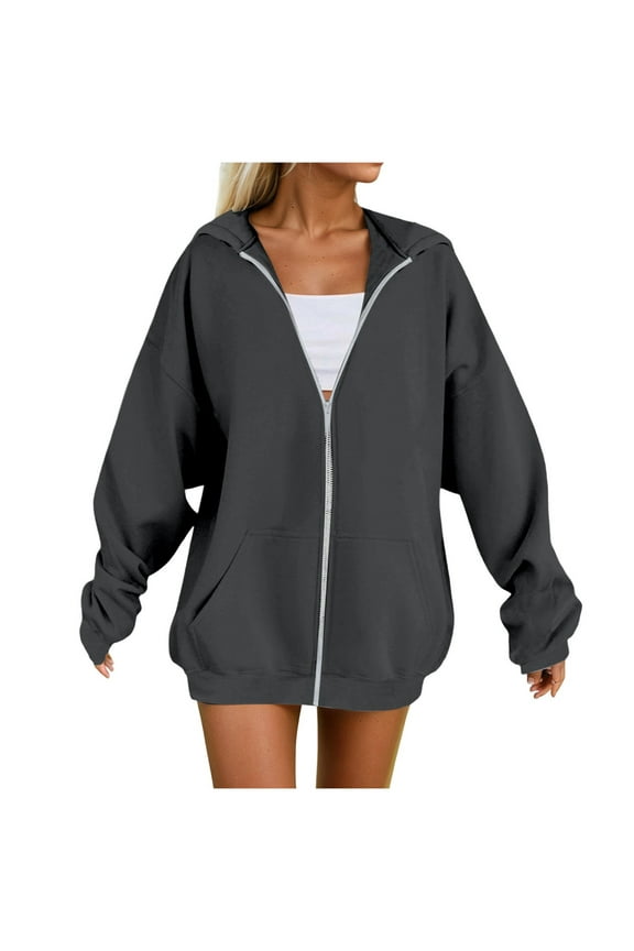 Womens Ultimate Heavyweight Full Zip Up Hoodie Jacket Loose Fit Fleece Casual Solid Color Oversized Outerwear S-5XL