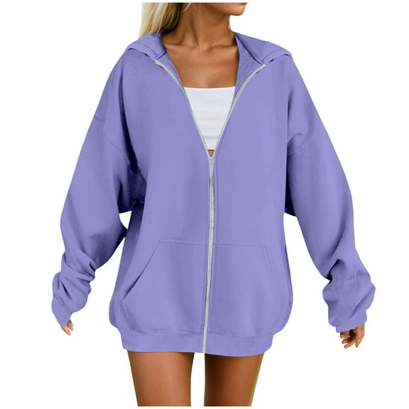 Towmus Womens Heavyweight Full Zip Up Hoodie Jacket Loose Fit Fleece Casual Solid Color Oversized Outerwear S-5XL