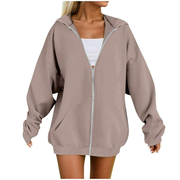 Towmus Womens Ultimate Heavyweight Full Zip Up Hoodie Jacket Loose Fit Fleece Casual Solid Color Oversized Outerwear S-5XL