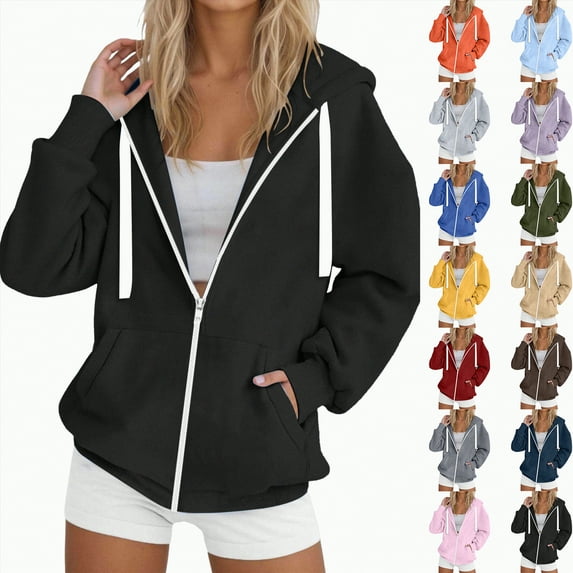 Towmus Womens Ultimate Heavyweight Hoodies Sweatshirts Oversized Zip Up Hoodie Casual Solid Color Outerwear S-3XL