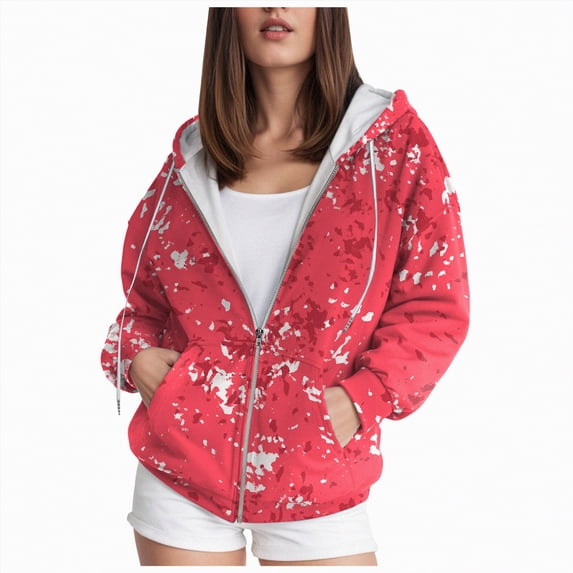 Towmus Womens Zip Up Hooded Sweatshirts Graphic Printed Casual Long Sleeve Pullover Top Loose Fit with Pockets for Fall Winter