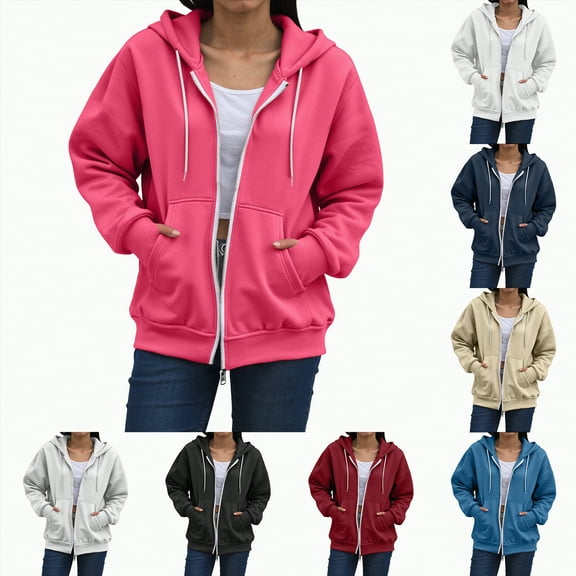 Towmus Womens Zip Up Hoodies Oversized Sweatshirts Girl Y2K Fall Clothes Casual Long Sleeve Fashion Sweatshirt Pullover