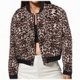 thumbnail image 1 of Towmus Womens Zip Up Jacket Lightweight Leopard Printed Cropped Bomber Jacket Full Zip Cropped Coat Trendy Long Sleeve with Pockets, 1 of 7