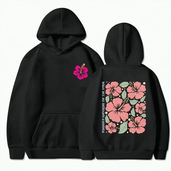 Towmus Y2K Hoodie Women Teen Girls Hibiscus Embroidered Pullover Hooded Top Cute Floral Preppy Hoodies Sweater Sweatshirts