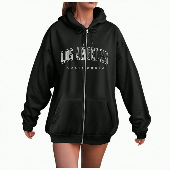 Towmus Zip Up Hoodies for Womens Teen Los Angeles Sweatshirt with Hood Full Zipper Hoodies Pullover Long Sleeve Tops with Pockets