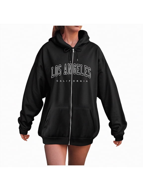 Zip Up Hoodies for Womens Teen Los Angeles Sweatshirt with Hood Full Zipper Hoodies Pullover Long Sleeve Tops with Pockets