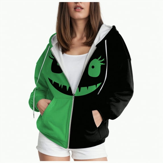 Towmus Zip up Hoodies for Women Halloween Sweatshirts Casual Long Sleeve Pullover Tops Fall Clothing with Pocket