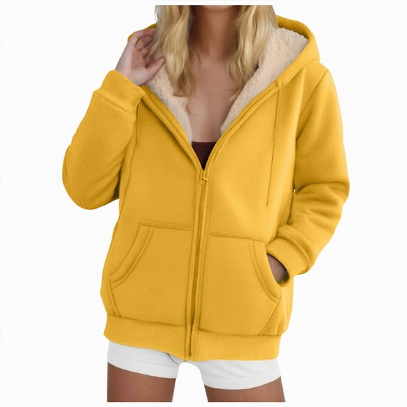 Towmus Zip up Hoodies for Women Oversized Solid Color Hood Sweatshirt Warm Winter Coats with Pockets S-3XL