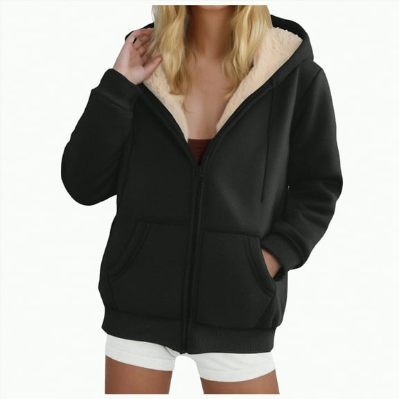 Towmus Zip up Hoodies for Women Oversized Solid Color Hood Sweatshirt Warm Winter Coats with Pockets S-3XL