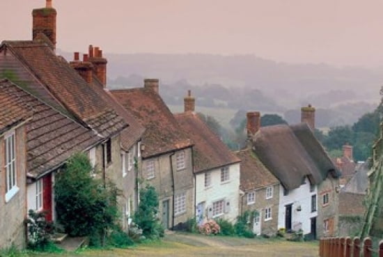 Town Architecture Shaftesbury Gold Hill Dorset England Canvas Art - Walter Bibikow DanitaDelimont (18 x 12)
