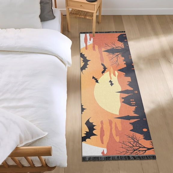 Town Bat Sunset Runner Area Rug 2x6 Soft Non-Slip Washable Bedside Carpet for Hallway Bedroom Living Room Home Decor