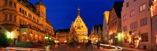 Town Center Decorated With Christmas Lights Rothenburg Germany Canvas Art - Panoramic Images (36 x 12)