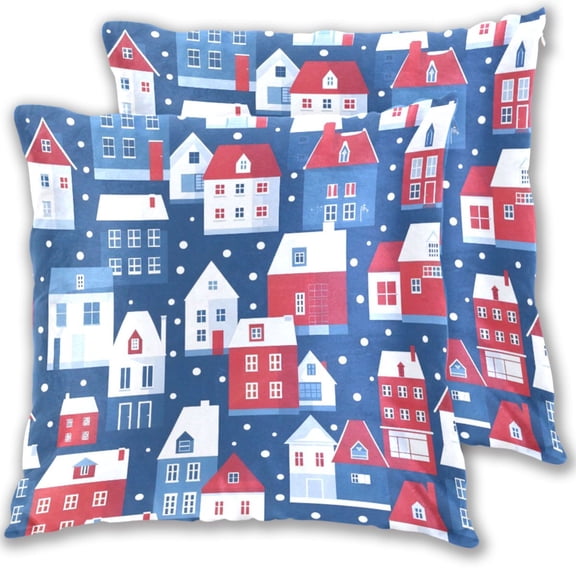 Town Colorful Houses Throw Pillow Covers Pillowcases 16 x 16 Inch Home Decor 2 Packs for Bedroom Sofa
