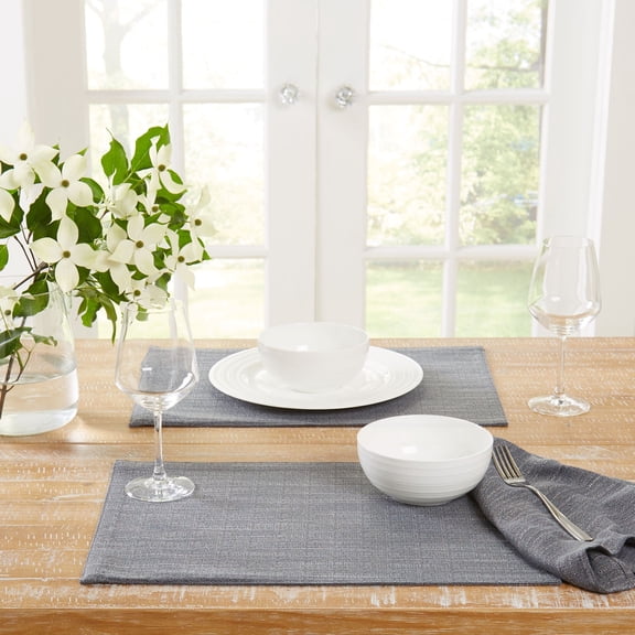 TOWN & COUNTRY LIVING Harper Stain and Water Resistant Reversible Placemat 4-Pack Set, Grey Flannel, 13"x17.5"