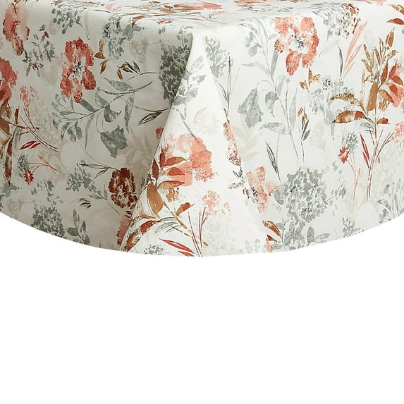 Town & Country Living Floral Print 70” Round Kitchen Dining Table Laminated Linen Fabric Tablecloth