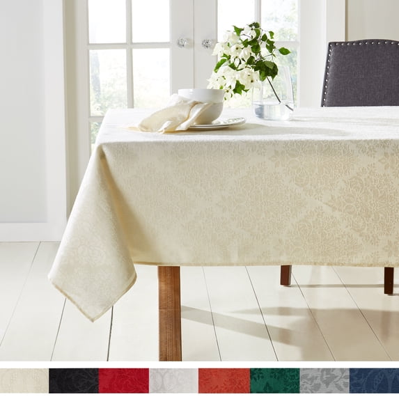 Town & Country Living Lexington Damask Tablecloth-Traditional/Stain Resistant/Machine Washable/Cotton Polyester Blend, 60"x84" Rectangle Cream