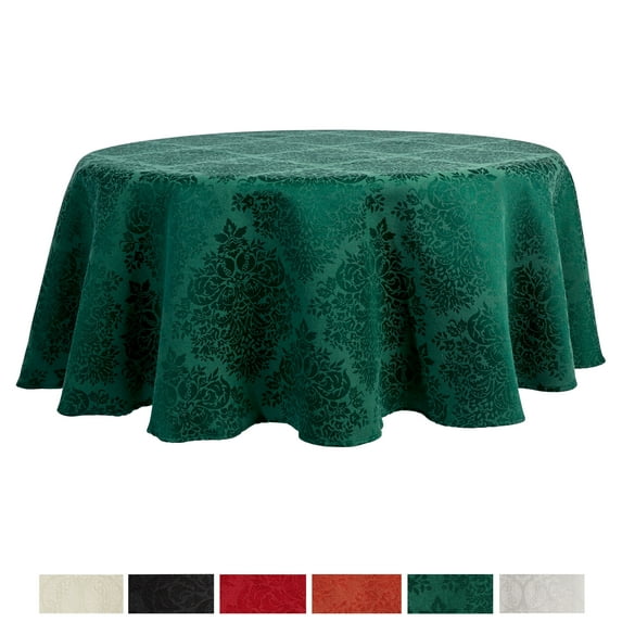 Town & Country Living Lexington Damask Tablecloth-Traditional/Stain Resistant/Machine Washable/Cotton Polyester Blend, 70" Round Green