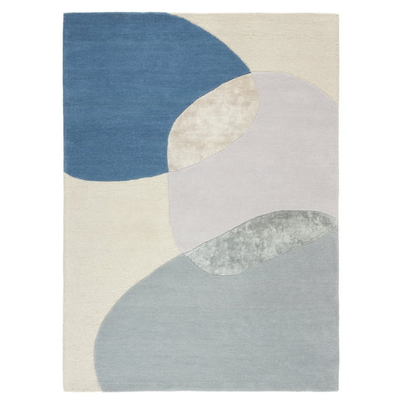 TOWN & COUNTRY LUXE Olso Abstract Colorblock Handcrafted Wool Area Rug, Beige/Blue/Grey, 6"x9"