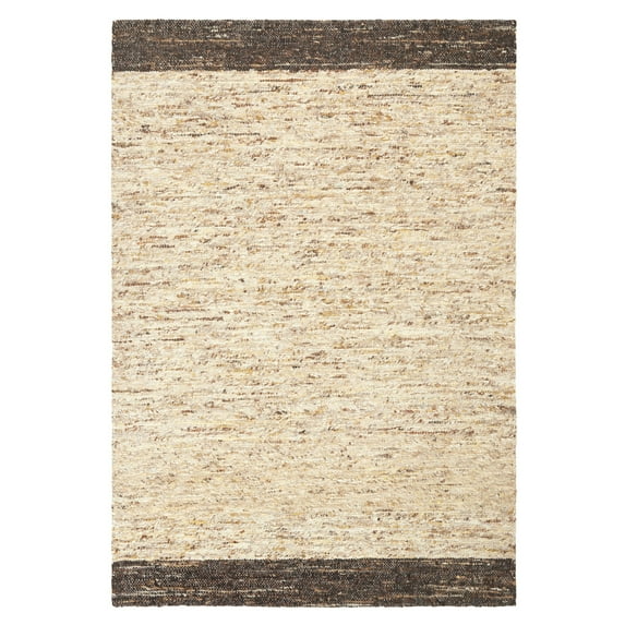 TOWN & COUNTRY TERRA Montana Textured Border Handcrafted 100% Wool Area Rug, Beige/Dark Brown, 5'x7’