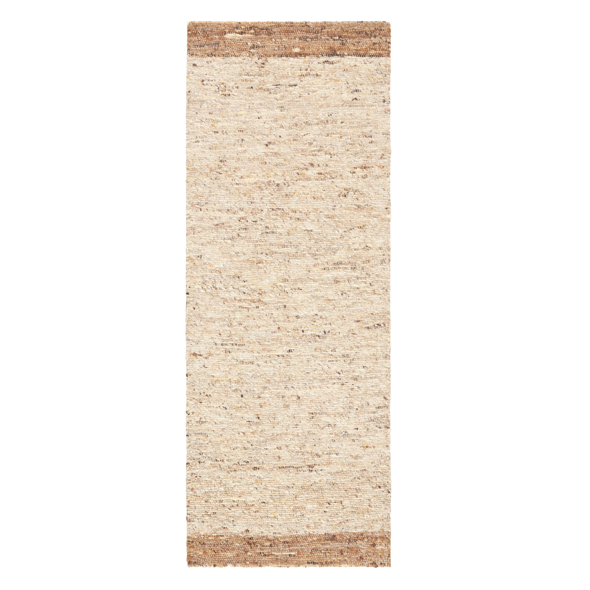 TOWN & COUNTRY TERRA Montana Textured Border Handcrafted 100% Wool Runner Area Rug, Beige/Light Brown, 2'5"x7"